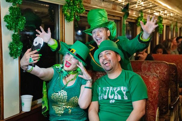 Riders on the Kiss Me I'm Irish Express on the Grapevine Vintage Railroad