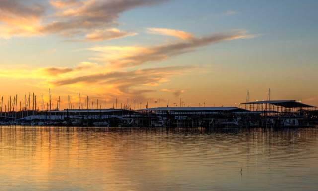 View of a sunset over Lake Grapevine in Grapevine, Texas