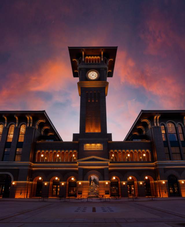 Peace Plaza exterior at night