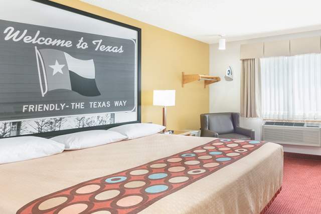 Inside view of a room at the Super 8 Hotel in Grapevine, Texas