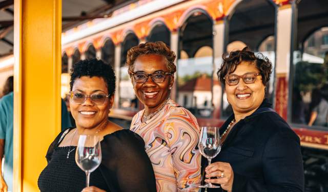Women about to go on Grapevine Vintage Railroad's Jazz Wine Train