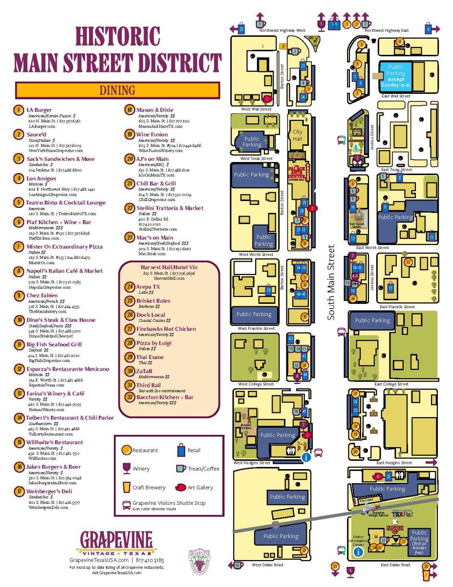 Map of Grapevine's Historic Main Street District